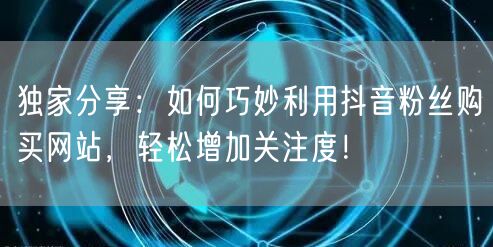 独家分享：如何巧妙利用抖音粉丝购买网站，轻松增加关注度！